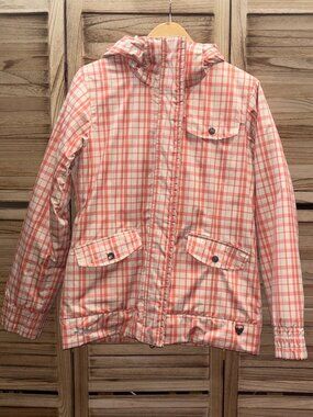 Roxy Greenprint Plaid Winter Jacket Cream Med M